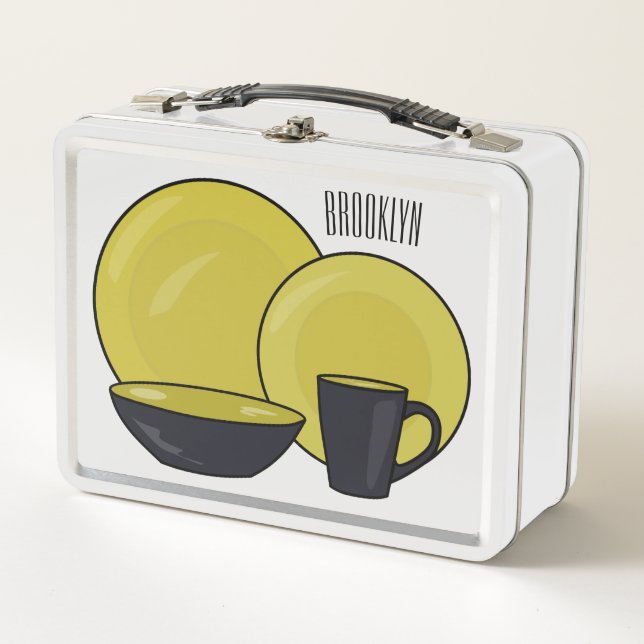 Tableware set cartoon illustration  metal lunch box (Front)