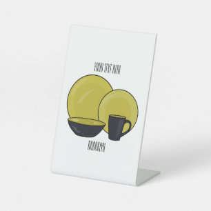 Tableware set cartoon illustration  pedestal sign