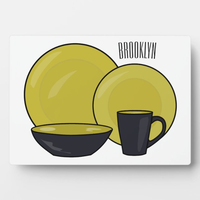 Tableware set cartoon illustration  plaque (Front)
