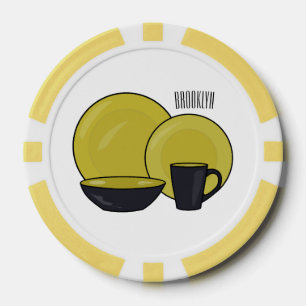 Tableware set cartoon illustration poker chips