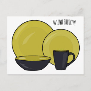 Tableware set cartoon illustration postcard