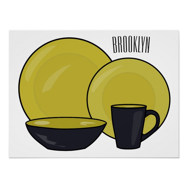Tableware set cartoon illustration  poster (Front)