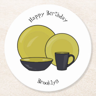 Tableware set cartoon illustration round paper coaster