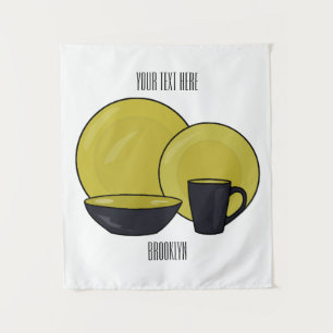 Tableware set cartoon illustration  tapestry