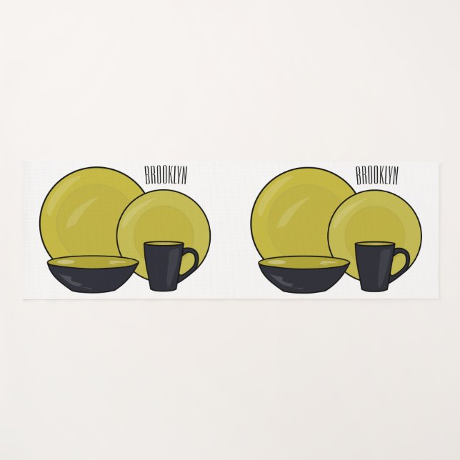 Tableware set cartoon illustration  yoga mat (Front (Horizontal))