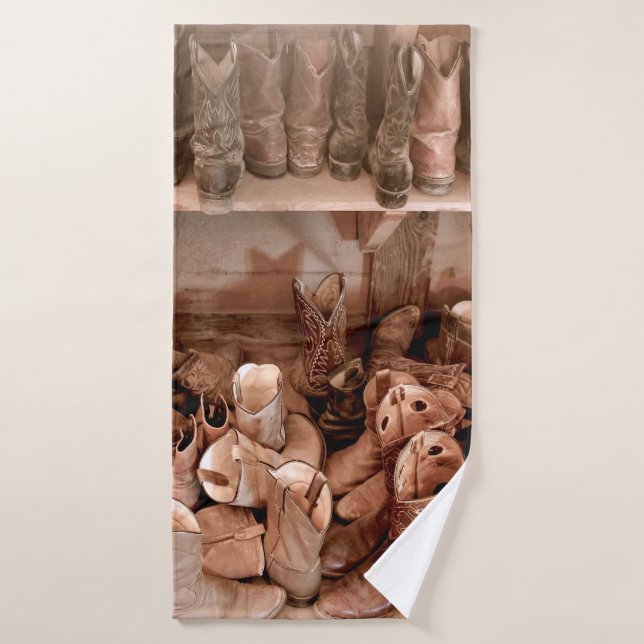 Tack Room full of Well Worn Cowboy Bootsboots,cowb Bath Towel (Bath Towel)