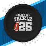 Tackle 25th Birthday 25 Years Couples Anniversary Paper Plate<br><div class="desc">This fun football birthday design is perfect for a 25th birthday football theme birthday party to celebrate turning 25 years old! It is also great for a 25 year wedding anniversary party for couples celebrating their 25th anniversary together. Features "Ready To Tackle 25" quote with football graphic. Perfect for anyone...</div>