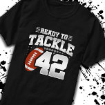 Tackle 42nd Birthday 42 Years Couples Anniversary T-Shirt<br><div class="desc">This fun football birthday design is perfect for a 42nd birthday football theme birthday party to celebrate turning 42 years old! It is also great for a 42 year wedding anniversary party for couples celebrating their 42nd anniversary together. Features "Ready To Tackle 42" quote with football graphic. Perfect for anyone...</div>