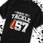 Tackle 57th Birthday 57 Years Couples Anniversary T-Shirt<br><div class="desc">This fun football birthday design is perfect for a 57th birthday football theme birthday party to celebrate turning 57 years old! It is also great for a 57 year wedding anniversary party for couples celebrating their 57th anniversary together. Features "Ready To Tackle 57" quote with football graphic. Perfect for anyone...</div>