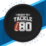 Tackle 80th Birthday 80 Years Couples Anniversary Paper Plate<br><div class="desc">This fun football birthday design is perfect for an 80th birthday football theme birthday party to celebrate turning 80 years old! It is also great for an 80 year wedding anniversary party for couples celebrating their 80th anniversary together. Features "Ready To Tackle 80" quote with football graphic. Perfect for anyone...</div>