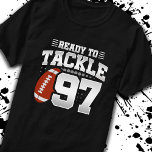 Tackle 97th Birthday 97 Years Couples Anniversary T-Shirt<br><div class="desc">This fun football birthday design is perfect for a 97th birthday football theme birthday party to celebrate turning 97 years old! It is also great for a 97 year wedding anniversary party for couples celebrating their 97th anniversary together. Features "Ready To Tackle 97" quote with football graphic. Perfect for anyone...</div>
