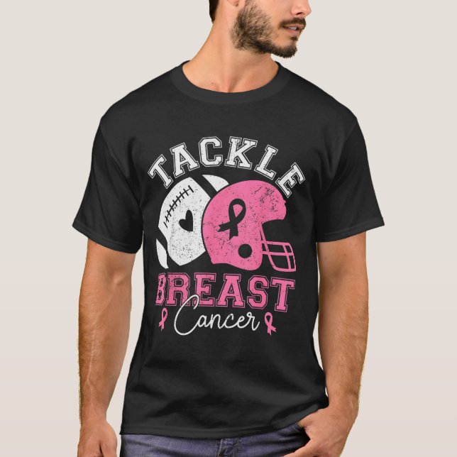 Tackle Breast Cancer Awareness Pink Ribbon America T-Shirt (Front)
