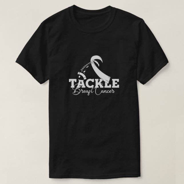 Tackle Breast Cancer Awareness Pink Ribbon Footbal T-Shirt (Design Front)