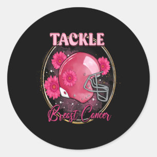 Tackle Breast Cancer Awareness Pink Ribbon Footll Classic Round Sticker
