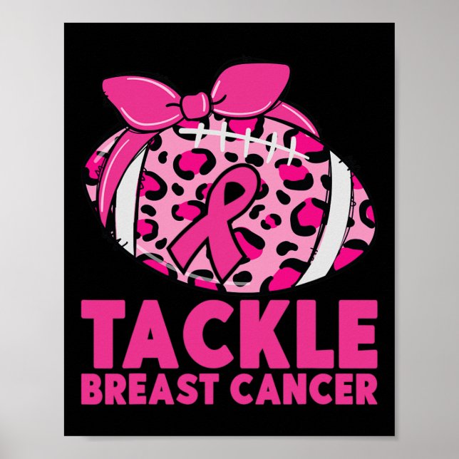 Tackle Breast Cancer Awareness Pink Ribbon Leopard Poster (Front)