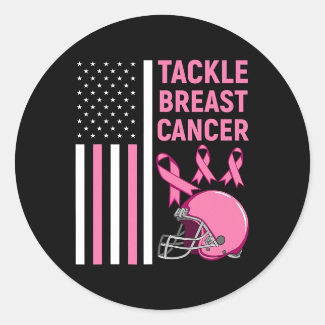 Tackle Breast Cancer Football American Flag  Classic Round Sticker (Front)