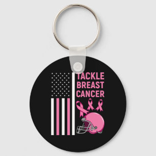 Tackle Breast Cancer Football American Flag Key Ring