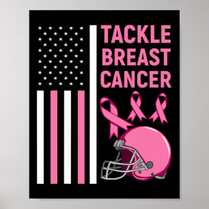 Tackle Breast Cancer Football American Flag Poster