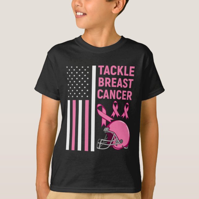 Tackle Breast Cancer Football American Flag  T-Shirt (Front)