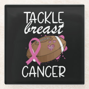 Tackle Cancer Breast Cancer Awareness Ribbon Glass Coaster