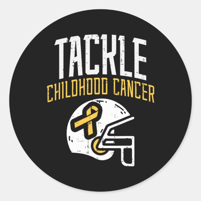 Tackle Childhood Cancer Helmet Ribbon Awareness Su Classic Round Sticker (Front)