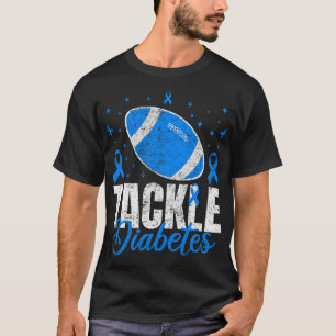 Tackle Diabetes Blue Football Type 1 T1D Diabetes T-Shirt