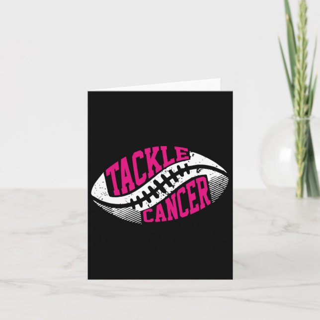 Tackle Football Ball Pink Ribbon Breast Cancer Awa Card (Front)