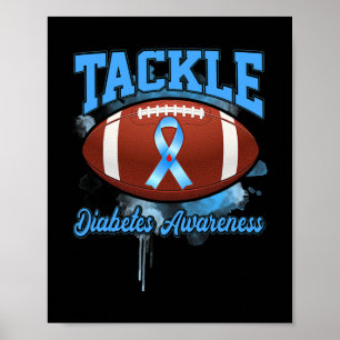 Tackle Football Blue Ribbon Diabetes Awareness  Poster