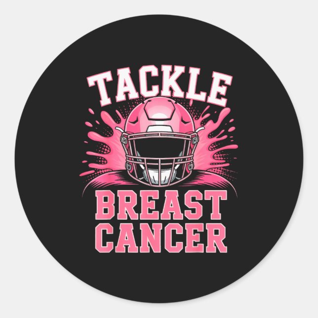 Tackle Football Breast Cancer Awareness Nk Ribbon  Classic Round Sticker (Front)