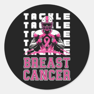 Tackle Football Breast Cancer Awareness Pink Ribbo Classic Round Sticker