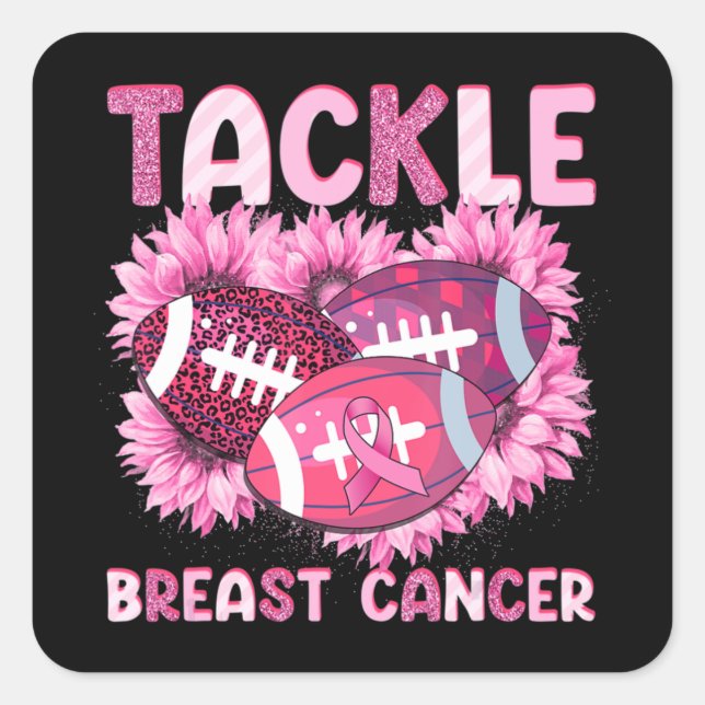 Tackle Football Cancer Pink Ribbon Breast Cancer A Square Sticker (Front)