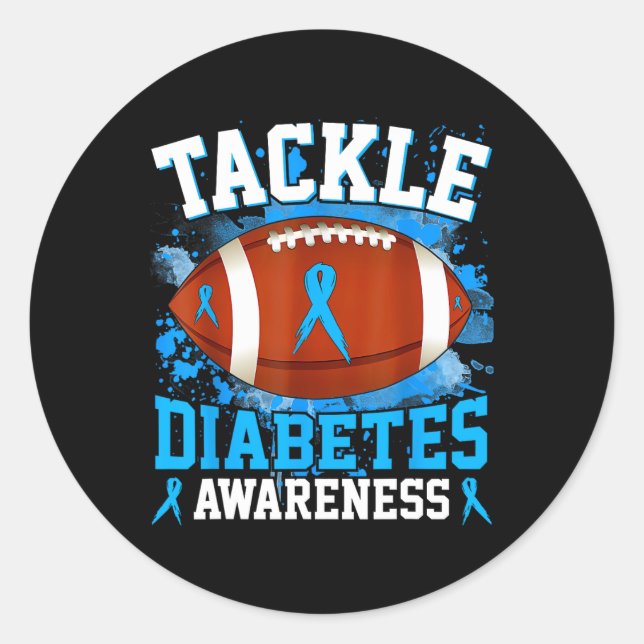 Tackle Football Diabetes Awareness Blue Ribbon Boy Classic Round Sticker (Front)
