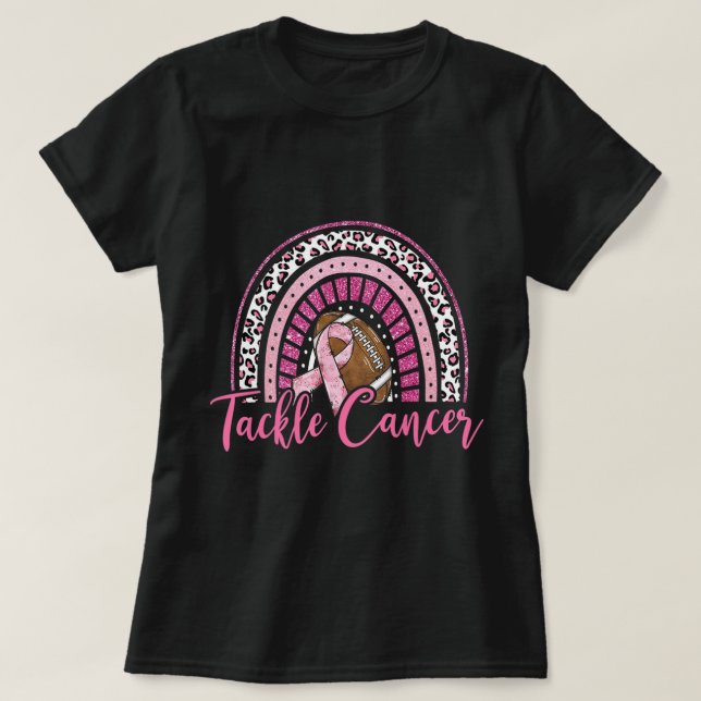 Tackle Football Pink Ribbon Breast Cancer Awarenes T-Shirt (Design Front)