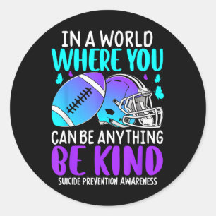 Tackle Football Teal Purple Ribbon Suicide Prevent Classic Round Sticker