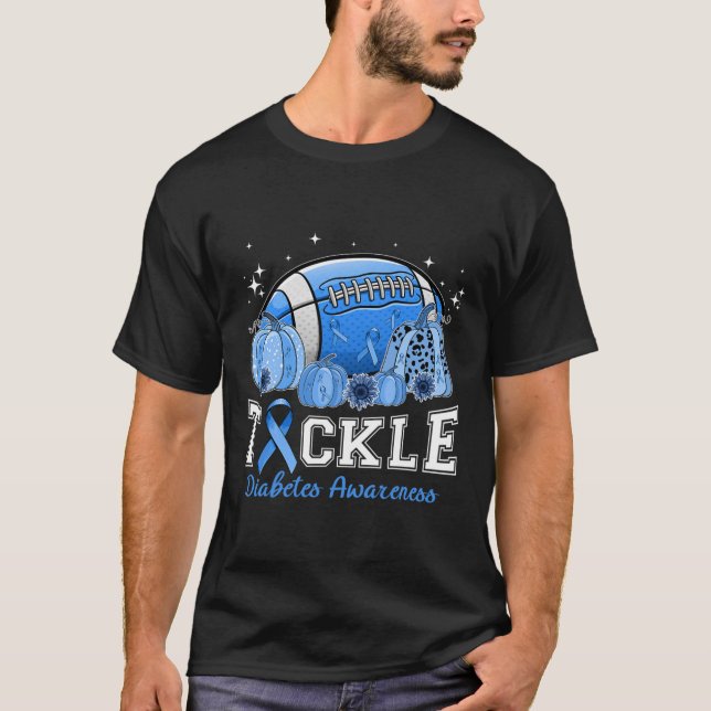Tackle Footll Diabetes Blue Ribbon Dibetes Awarene T-Shirt (Front)