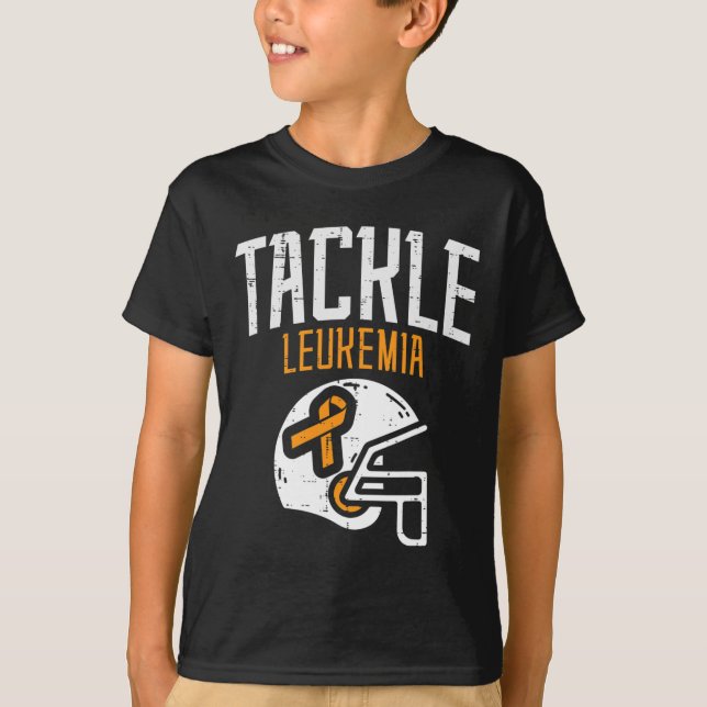Tackle Leukaemia Helmet Orange Ribbon Blood Cancer T-Shirt (Front)