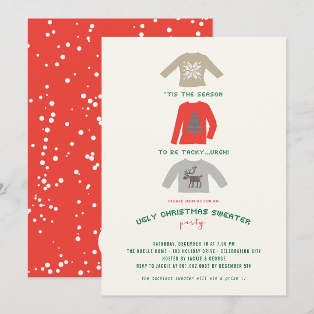 Tacky and Ugly Christmas Sweater Holiday Party Invitation (Front/Back)
