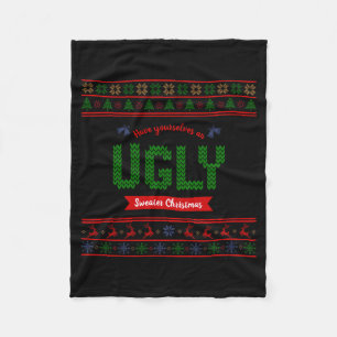 Tacky Christmas Nordic Knit Pattern Red Green Ugly Fleece Blanket