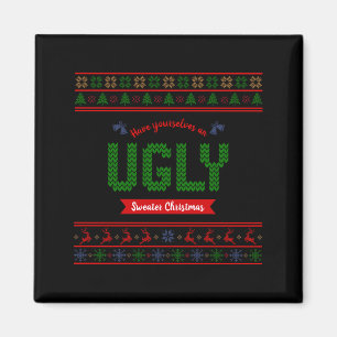 Tacky Christmas Nordic Knit Pattern Red Green Ugly Magnet