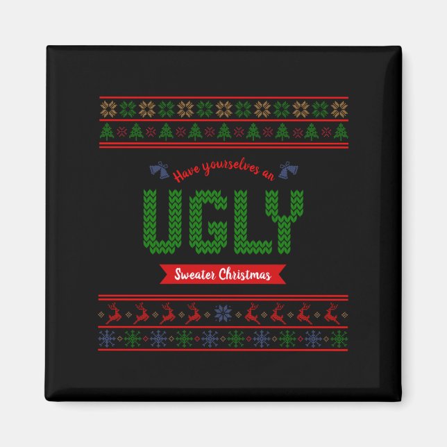 Tacky Christmas Nordic Knit Pattern Red Green Ugly Magnet (Front)