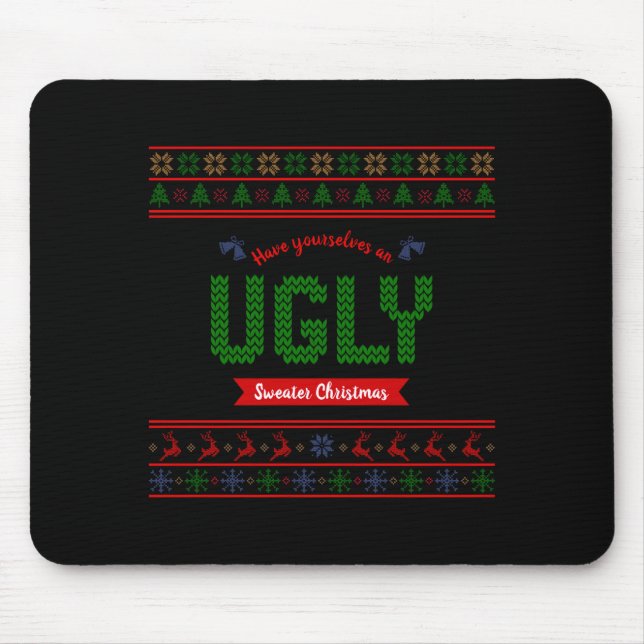 Tacky Christmas Nordic Knit Pattern Red Green Ugly Mouse Mat (Front)