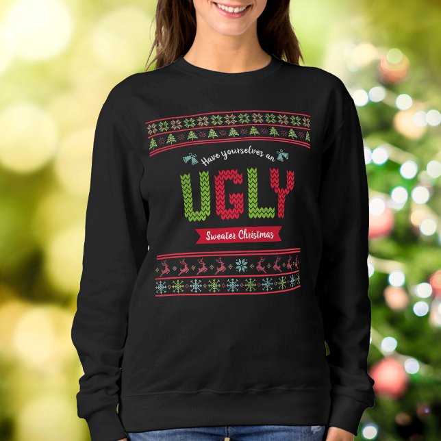 Tacky Christmas Nordic Red Green Knit Pattern Ugly Sweatshirt (Creator Uploaded)