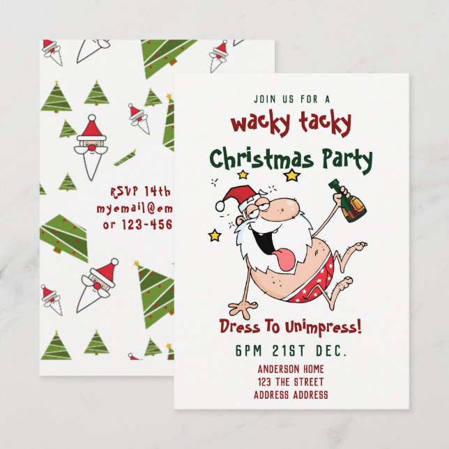 TACKY Christmas Party Invitation Funny DRUNK Santa (Front/Back)