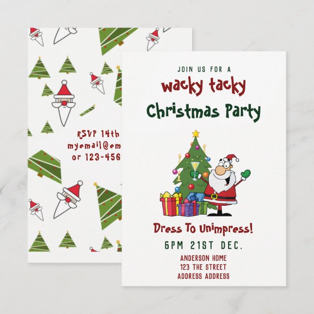 TACKY Christmas Party Invitation Funny Santa (Front/Back)