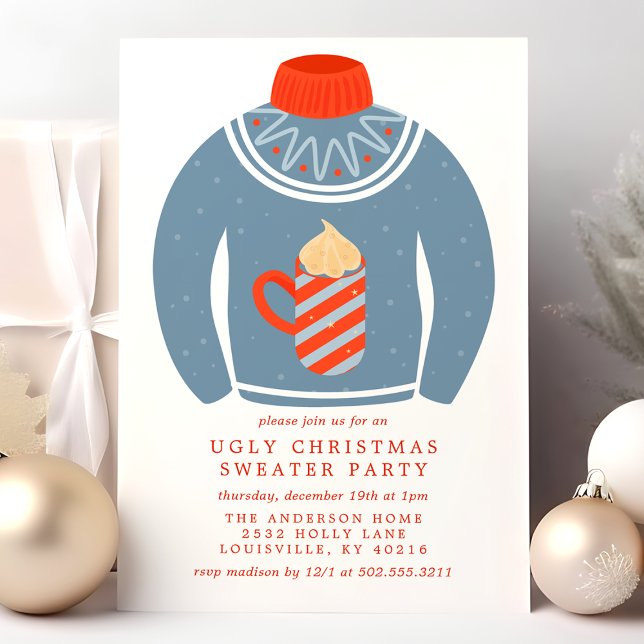 Tacky Hot Cocoa Ugly Christmas Sweater Party Invitation (Creator Uploaded)