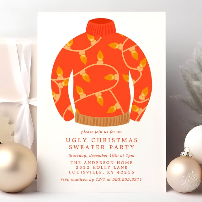 Tacky String Lights Ugly Christmas Sweater Party Invitation (Creator Uploaded)