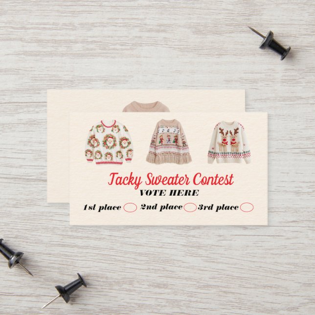 Tacky Sweater Contest Voting Cards (Front/Back In Situ)