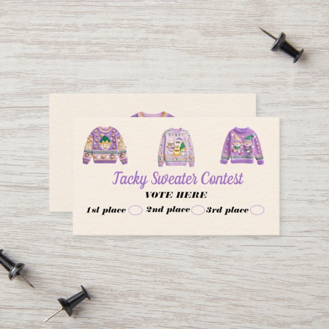 Tacky Sweater Contest Voting Cards (Front/Back In Situ)