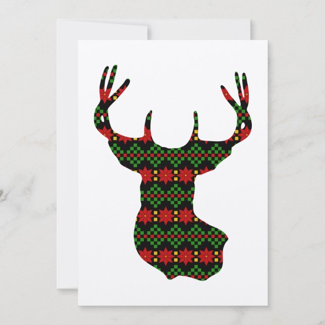 Tacky Sweater Style Buck Deer Head Christmas Card (Front)