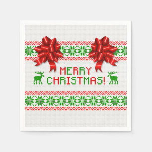 Tacky Ugly Christmas Sweater Red Green Bow Xmas Napkin